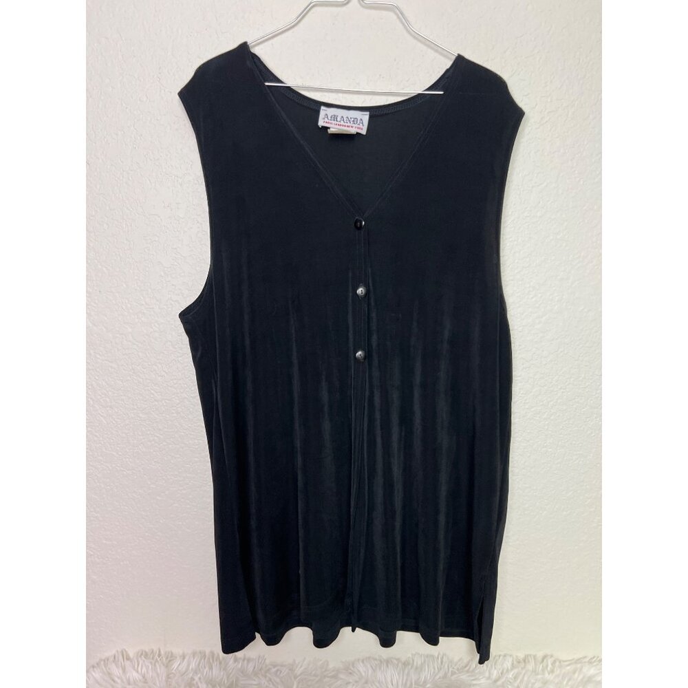 Amanda  Paris New York London Slinky Button Down Top XL Acetate Black